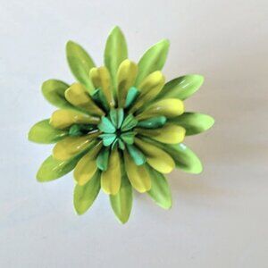 1970s Green & Yellow Enamel Brooch, 1.5 inches in Diameter